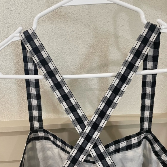 J. Crew Black and White Ruffled Gingham Criss Cross Midi Dress Size 10 - Picture 10 of 17